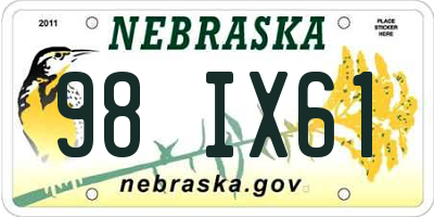 NE license plate 98IX61
