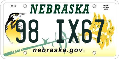 NE license plate 98IX67