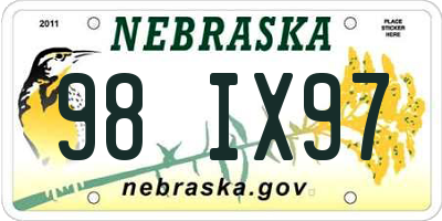 NE license plate 98IX97