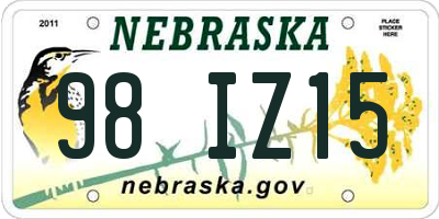 NE license plate 98IZ15