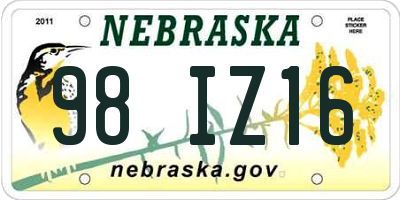 NE license plate 98IZ16