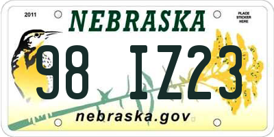 NE license plate 98IZ23