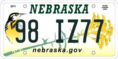 NE license plate 98IZ77