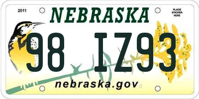 NE license plate 98IZ93