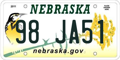 NE license plate 98JA51