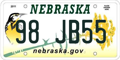 NE license plate 98JB55