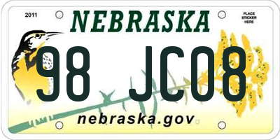 NE license plate 98JC08
