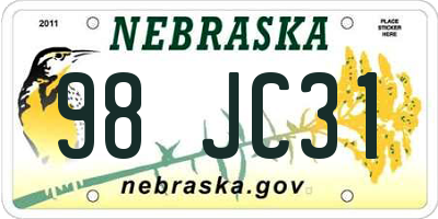 NE license plate 98JC31