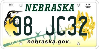 NE license plate 98JC32
