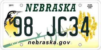 NE license plate 98JC34