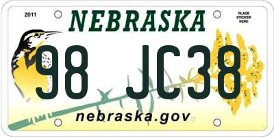 NE license plate 98JC38