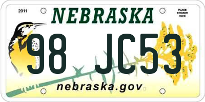 NE license plate 98JC53