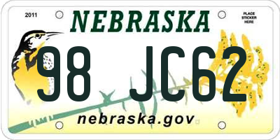 NE license plate 98JC62