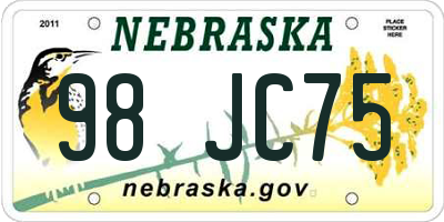 NE license plate 98JC75