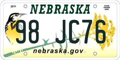 NE license plate 98JC76