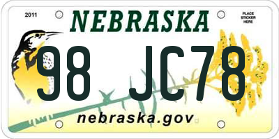 NE license plate 98JC78