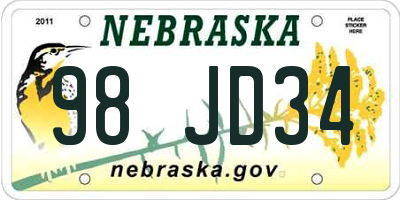NE license plate 98JD34