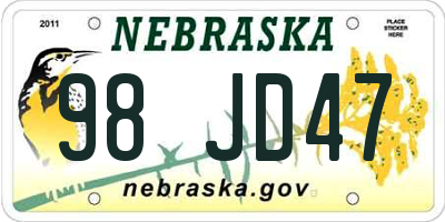 NE license plate 98JD47