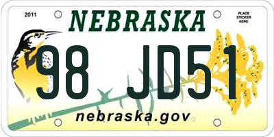 NE license plate 98JD51