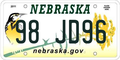 NE license plate 98JD96