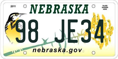 NE license plate 98JE34