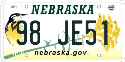 NE license plate 98JE51