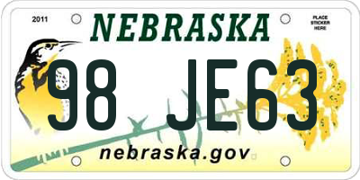 NE license plate 98JE63