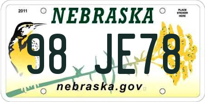 NE license plate 98JE78