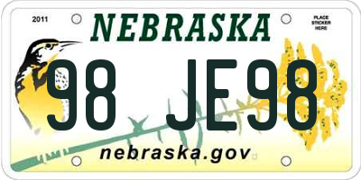 NE license plate 98JE98