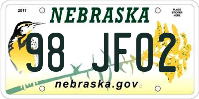 NE license plate 98JF02