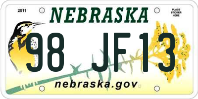 NE license plate 98JF13