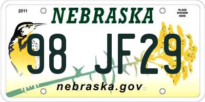 NE license plate 98JF29