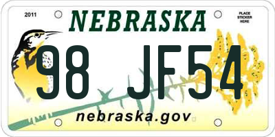 NE license plate 98JF54