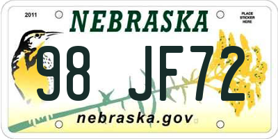 NE license plate 98JF72