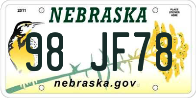 NE license plate 98JF78