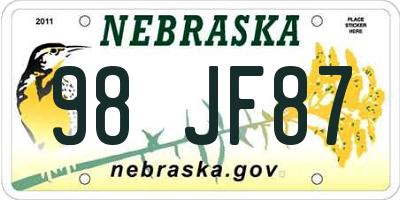 NE license plate 98JF87