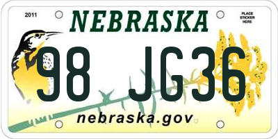 NE license plate 98JG36