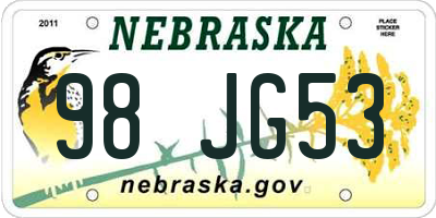 NE license plate 98JG53
