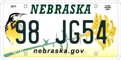 NE license plate 98JG54