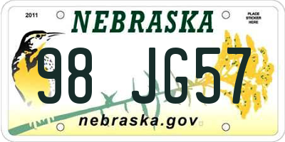 NE license plate 98JG57
