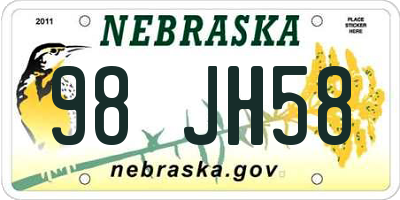 NE license plate 98JH58
