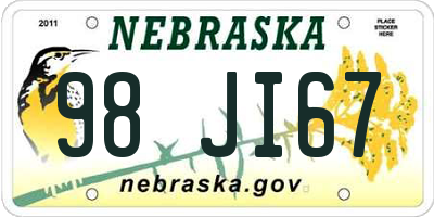 NE license plate 98JI67