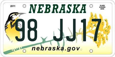 NE license plate 98JJ17