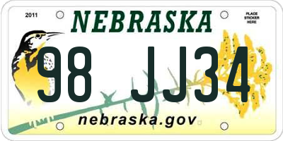 NE license plate 98JJ34