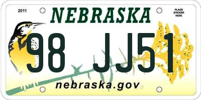 NE license plate 98JJ51