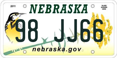 NE license plate 98JJ66