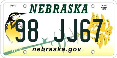 NE license plate 98JJ67