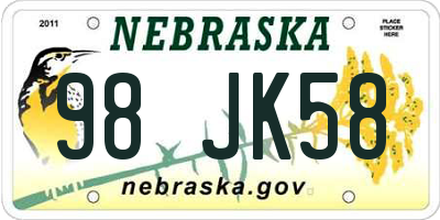 NE license plate 98JK58