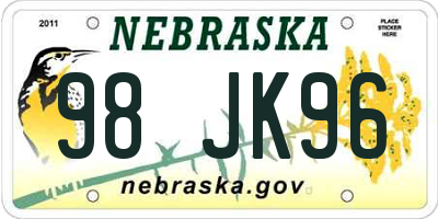 NE license plate 98JK96