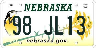 NE license plate 98JL13